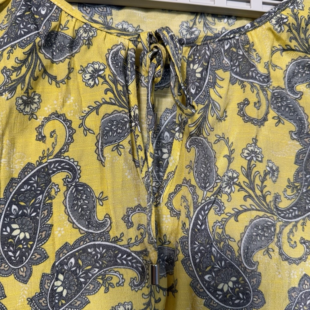 Boho Paisley Top Turmeric Gold Fringe Hem Peasant Blouse Plus Size Festival 3x - Picture 3 of 13